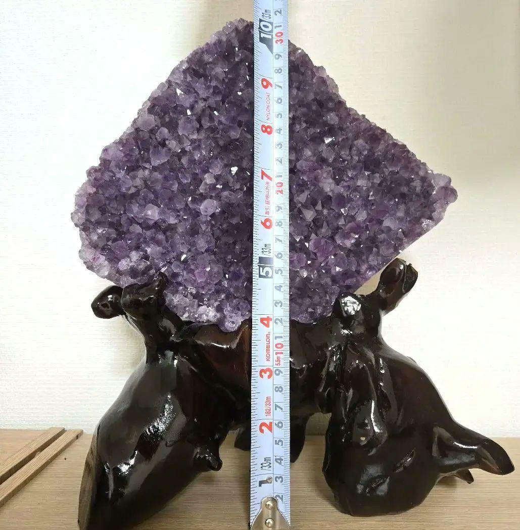 値下中_天然アメジストクラスタ[水晶サイズ] 横約26cm × 縦約20cm台座