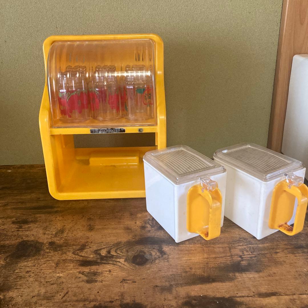 昭和レトロ　調味料ケース　調味料入れ　クッキングジョア　グラス付き