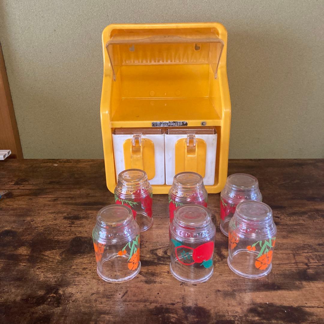 昭和レトロ　調味料ケース　調味料入れ　クッキングジョア　グラス付き