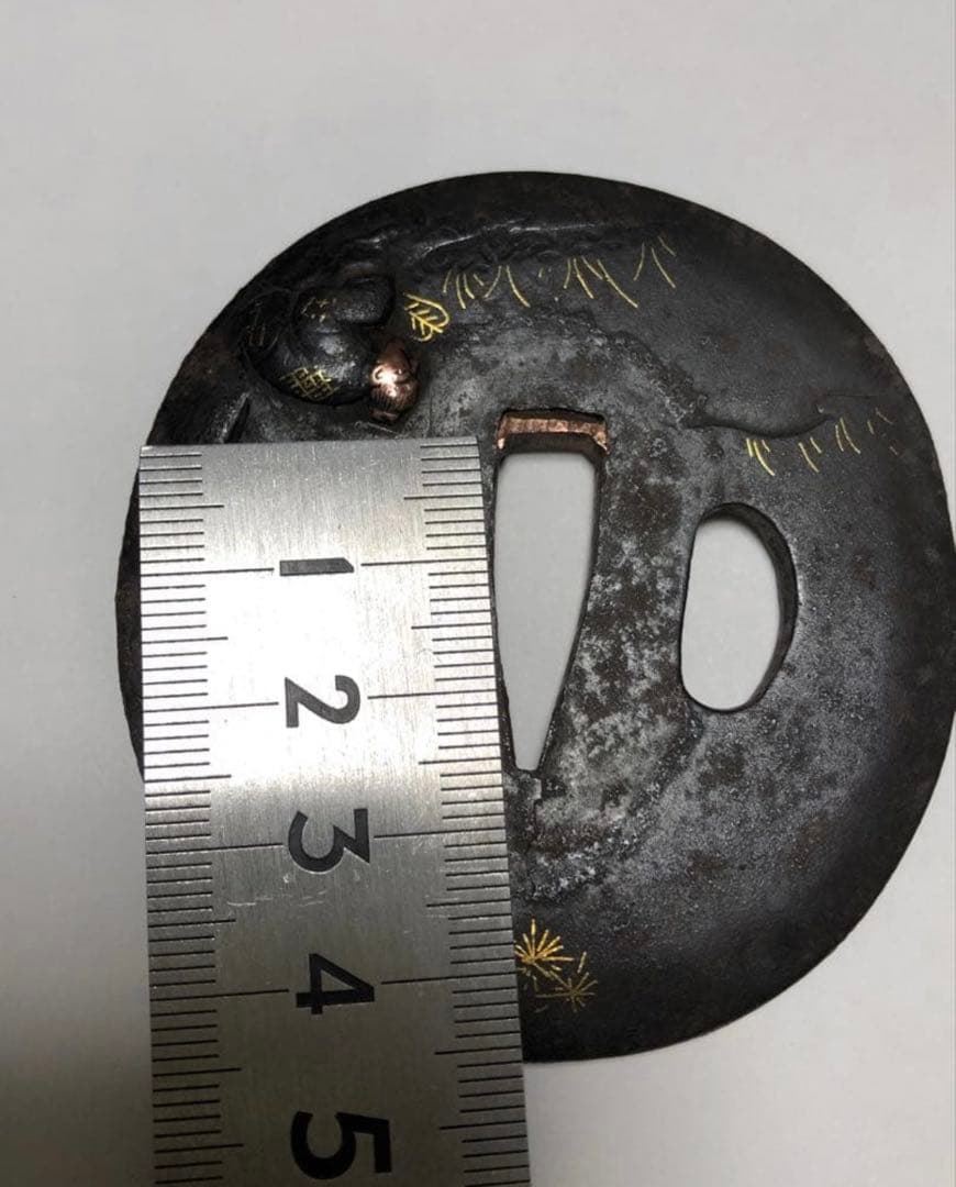 鍔 鉄地 象嵌 鐔　鉄地つば 翁図 刀装具 古美術 時代物 X26B