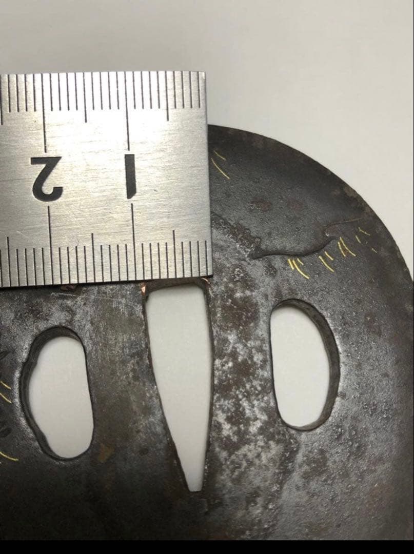 鍔 鉄地 象嵌 鐔　鉄地つば 翁図 刀装具 古美術 時代物 X26B