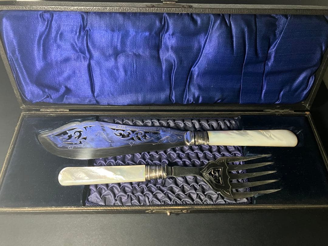 英国アンティーク 白蝶貝×純銀925 ナイフ&フォークセット