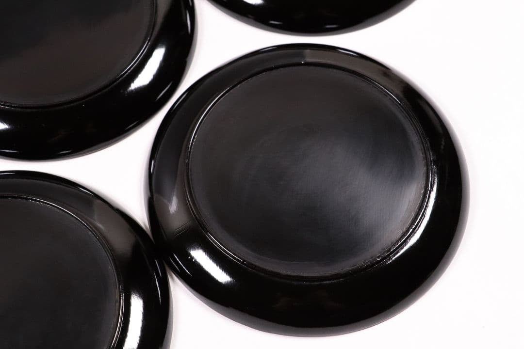 木製漆器 時代 竹図 闇蒔絵 黒塗銘々盆 十九客 15.8cm 木皿 MA17