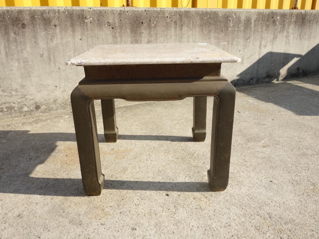 K▼机 テーブル サイドテーブル 花台 大理石天板 ブラス 真鍮 (30142)