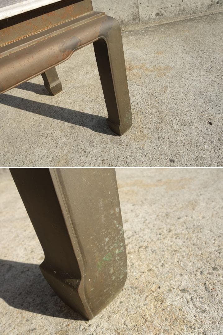 K▼机 テーブル サイドテーブル 花台 大理石天板 ブラス 真鍮 (30142)