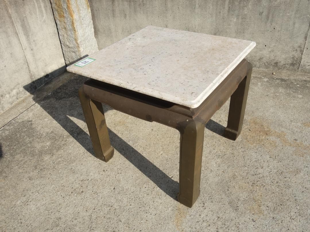 K▼机 テーブル サイドテーブル 花台 大理石天板 ブラス 真鍮 (30142)