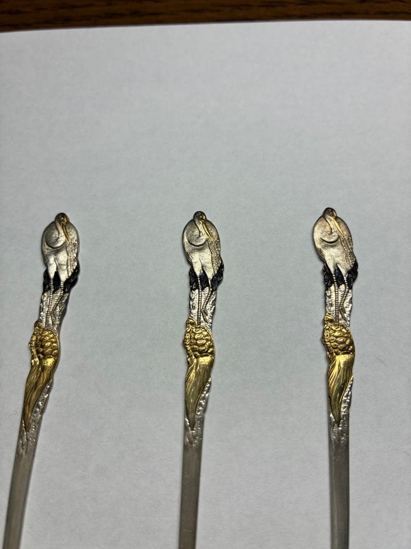 銀製　菓子楊枝　鶴亀　5本セット