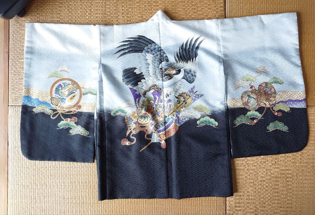 七五三 着物セット 鷹　７歳男の子　白　羽織袴