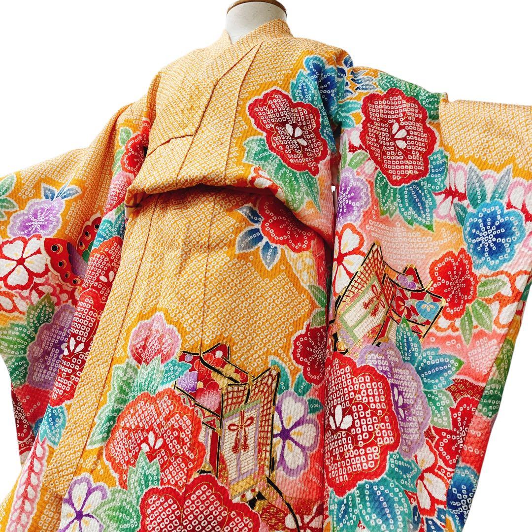 ◎mk-1908　七五三　振袖　着物　女の子　御祝い着　エンボス加工　10-15