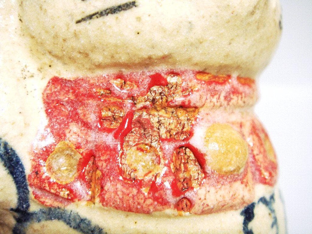 923『青い唐草文 招き猫』陶器 /骨董品 古美術 アンティーク 古玩