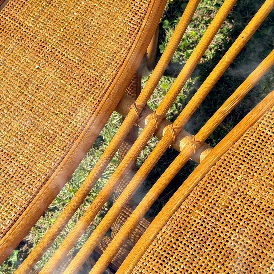 ビンテージ　オールドラタン　ガラステーブル　見応えのある細かな編み込み！