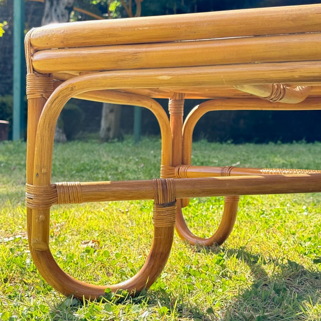 ビンテージ　オールドラタン　ガラステーブル　見応えのある細かな編み込み！