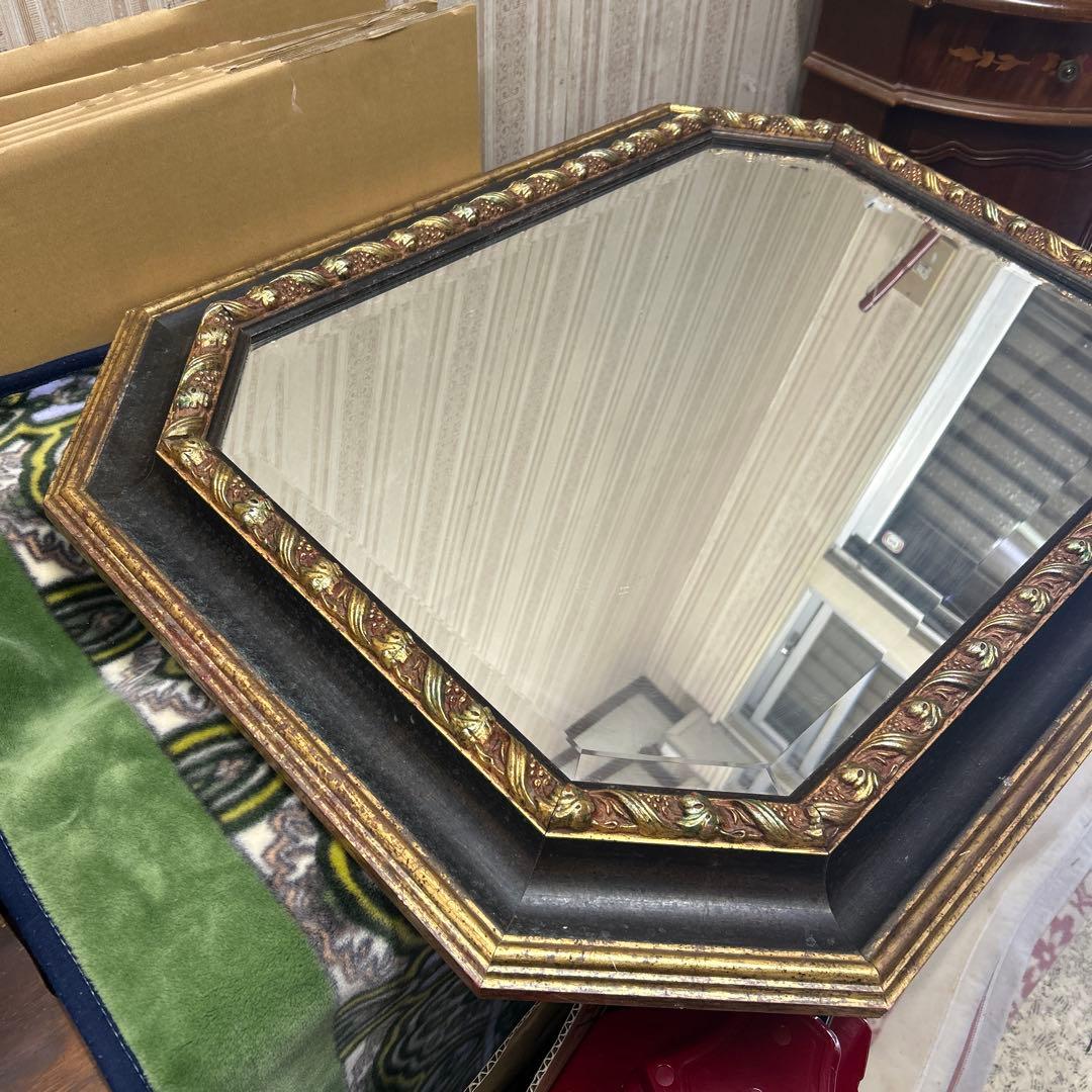 イタリア製　アンティーク　八角　特大ミラー　姿見　インテリア　風水　壁掛け