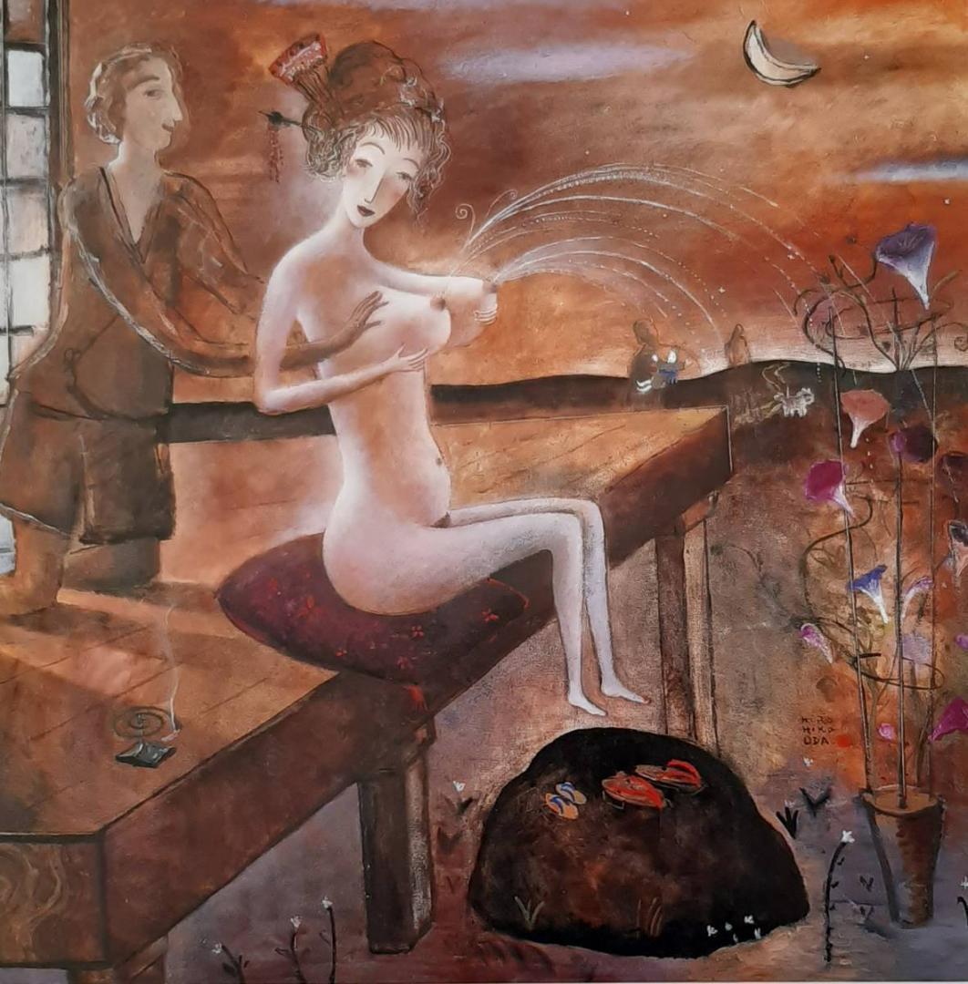 織田広比古、「月とお.ぱい」、希少画集の額装画、四季、風景、人気作品