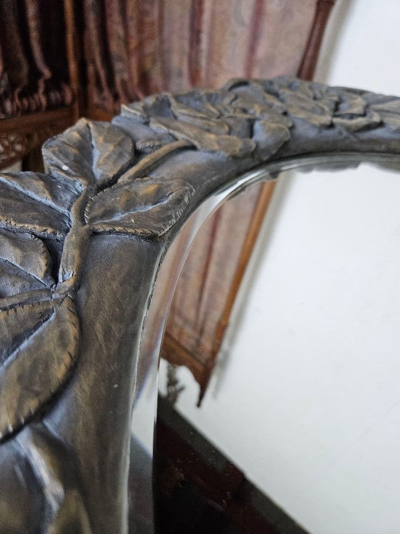 アンティーク 木彫り 薔薇のウォールミラー 壁掛け鏡 大型 花柄 オーバル型