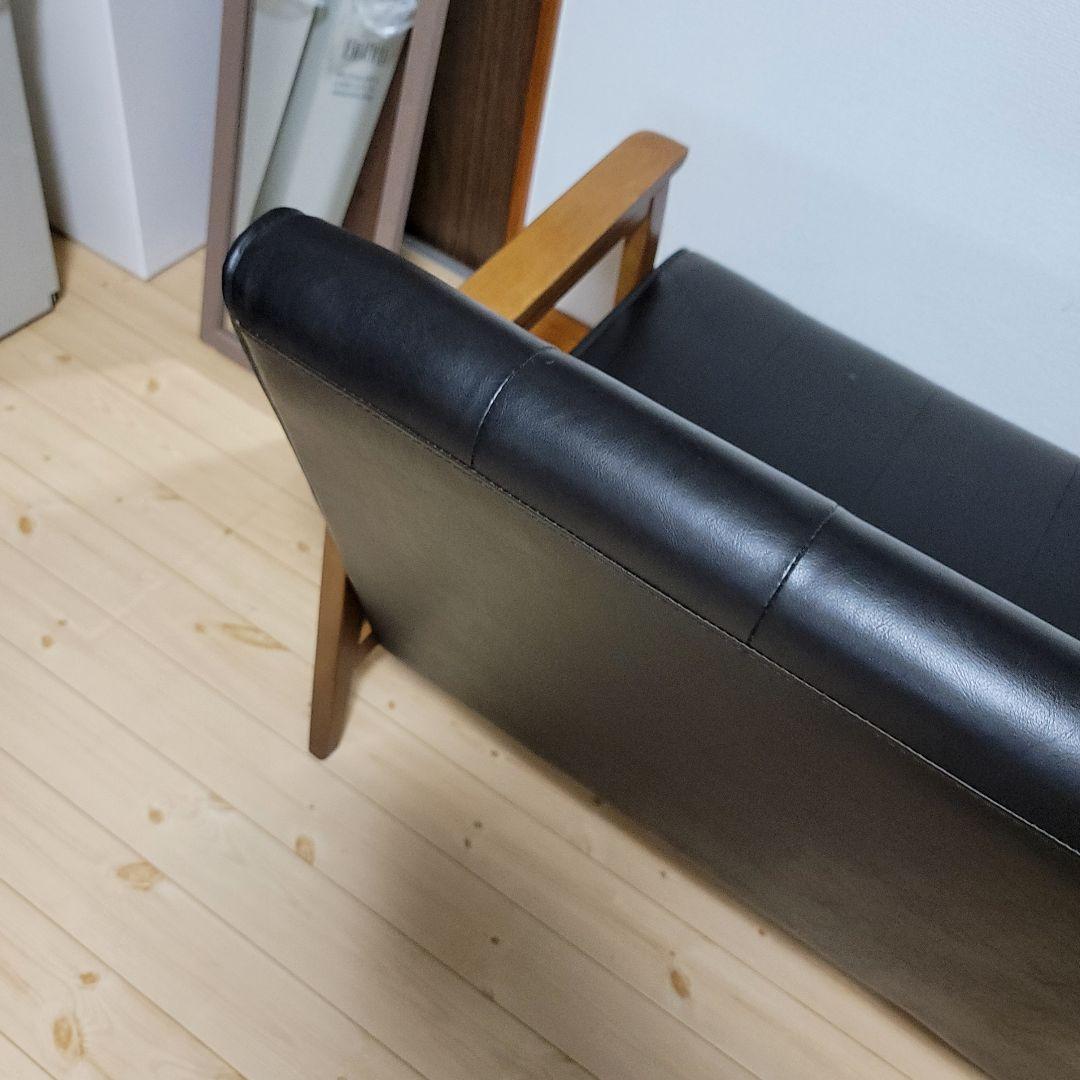 ソファー 幅128cm 二人掛け 2人用 レザー調 ひじ掛け 木製 合成皮革