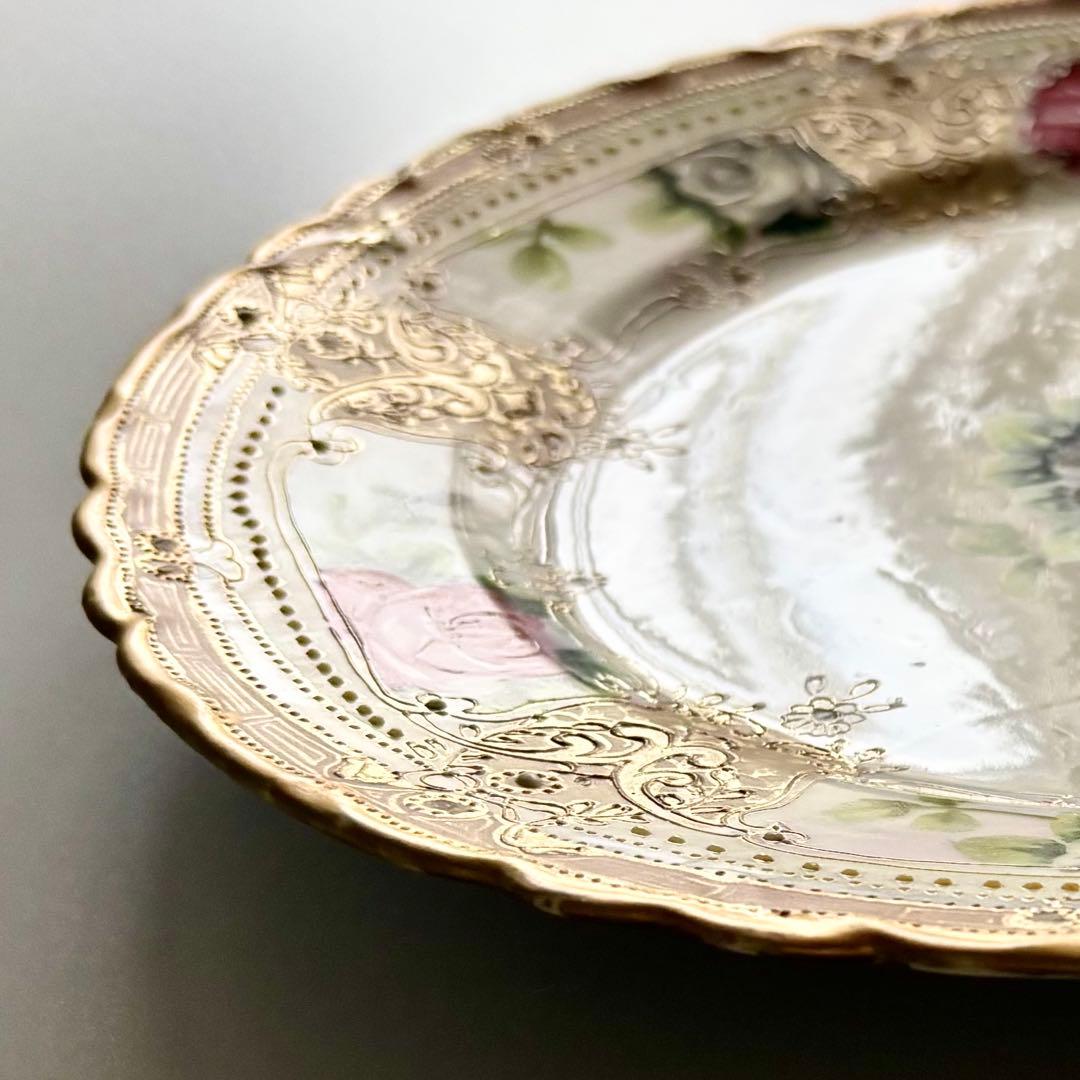 アンティーク オールドノリタケ 初期メイプルリーフ印 薔薇金彩