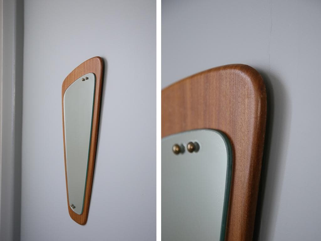 英国アンティークチーク古木ウォールミラー/木製壁掛け鏡/立鏡/姿見(92-151