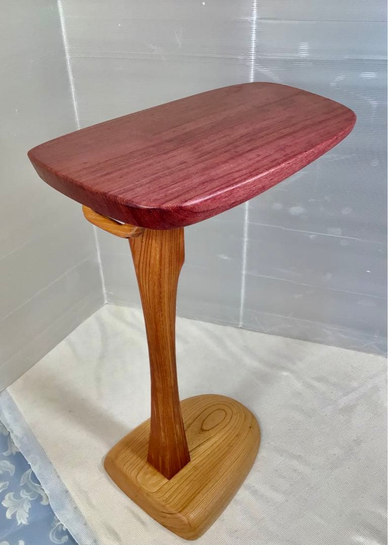 天然木　パープルハート材　折り畳みサイドテーブル　手造り　一点物