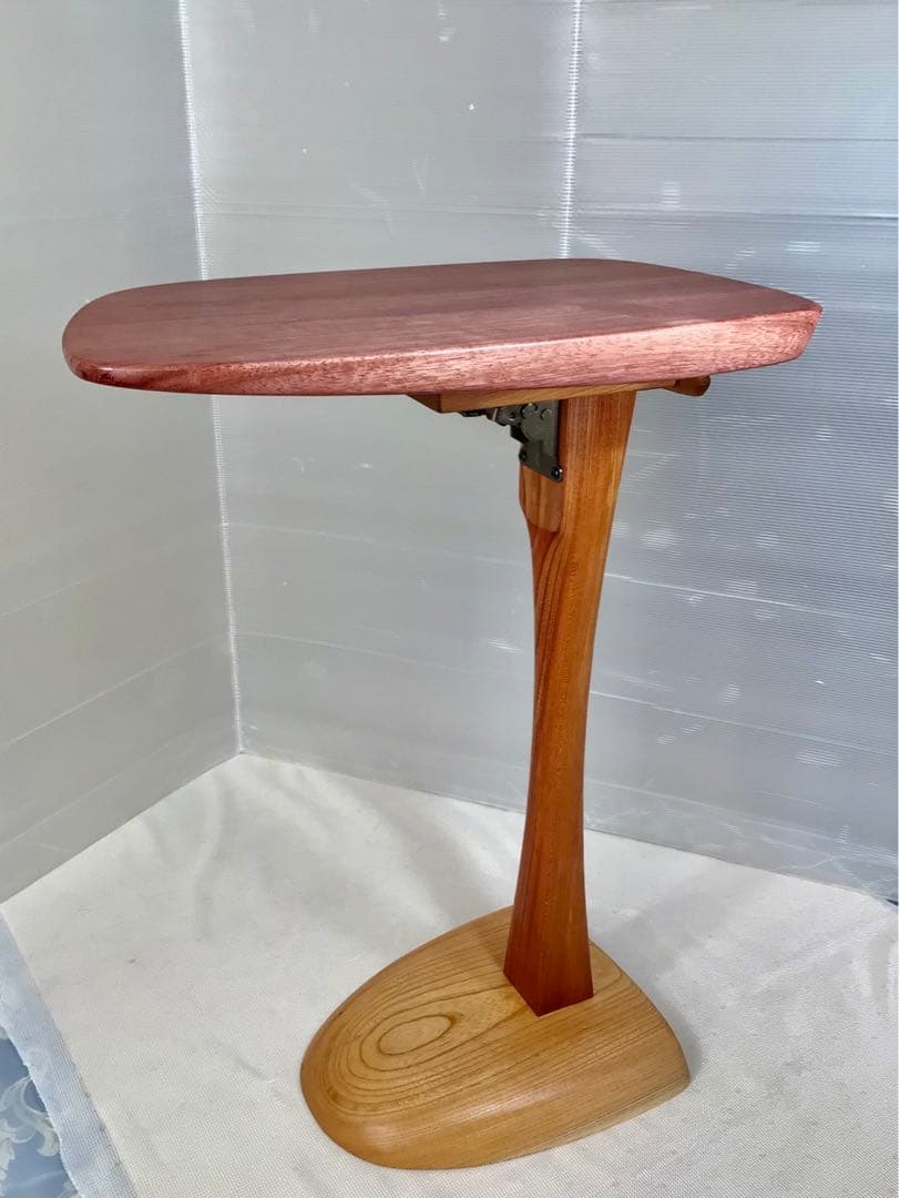 天然木　パープルハート材　折り畳みサイドテーブル　手造り　一点物