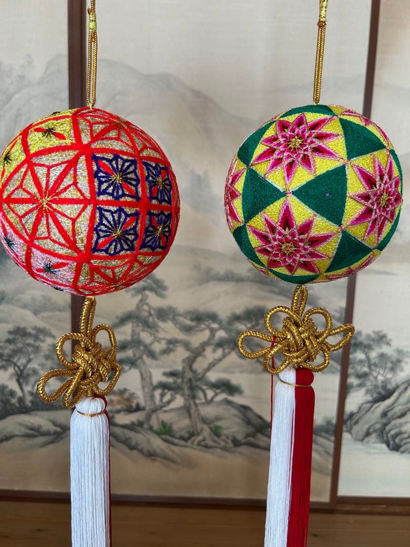 本場柳川】特大 柳川まり 二段吊り飾り 2点セット（対） 伝統工芸品 雛