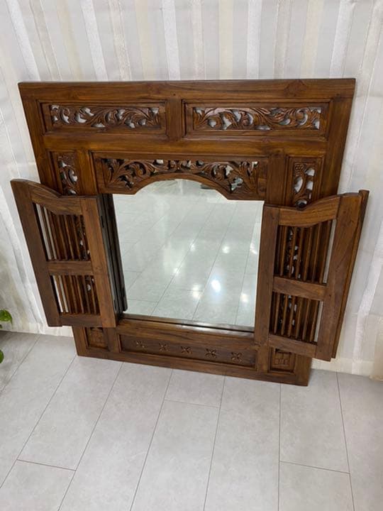 アジアンアンティーク扉付き壁掛けミラー 送料込み！！