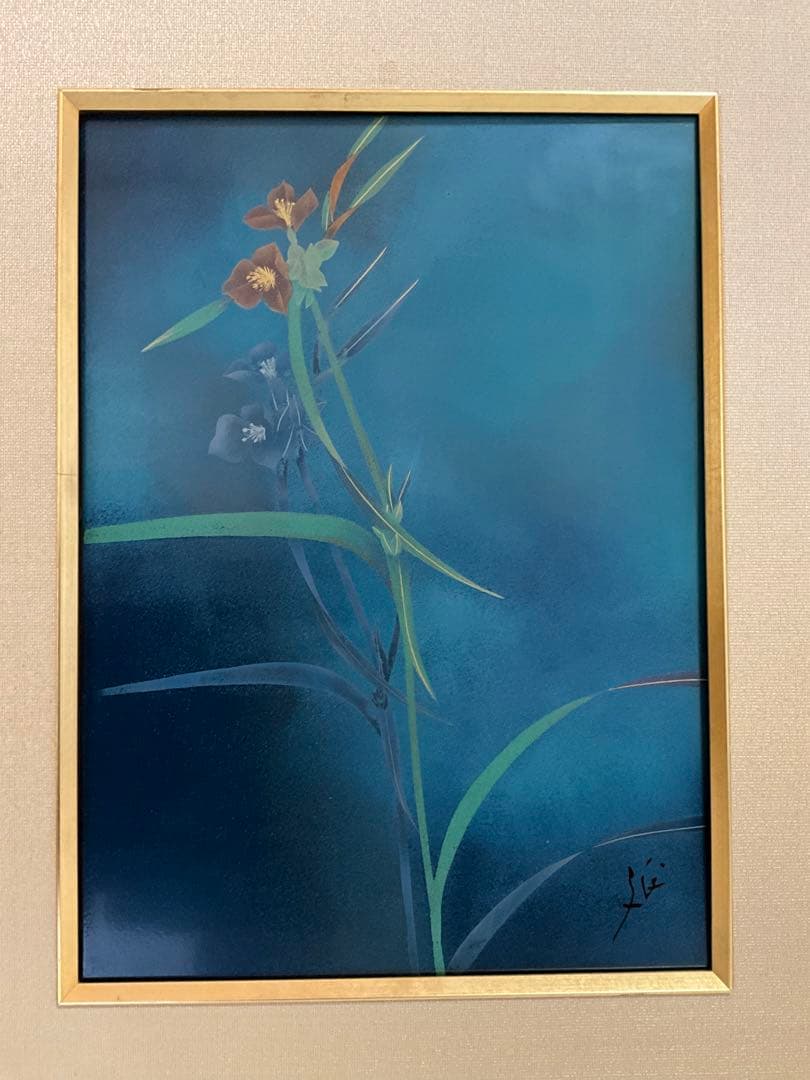 石川県の作家小田原延子　花の絵画 金色フレーム