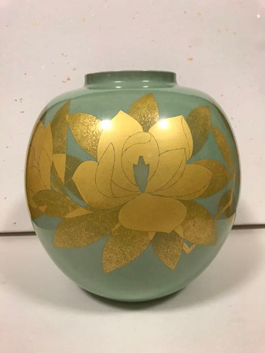 人間国宝 吉田美統 釉裏金彩 泰山木文 壷 22.5cm 共箱 共布 栞  Y4