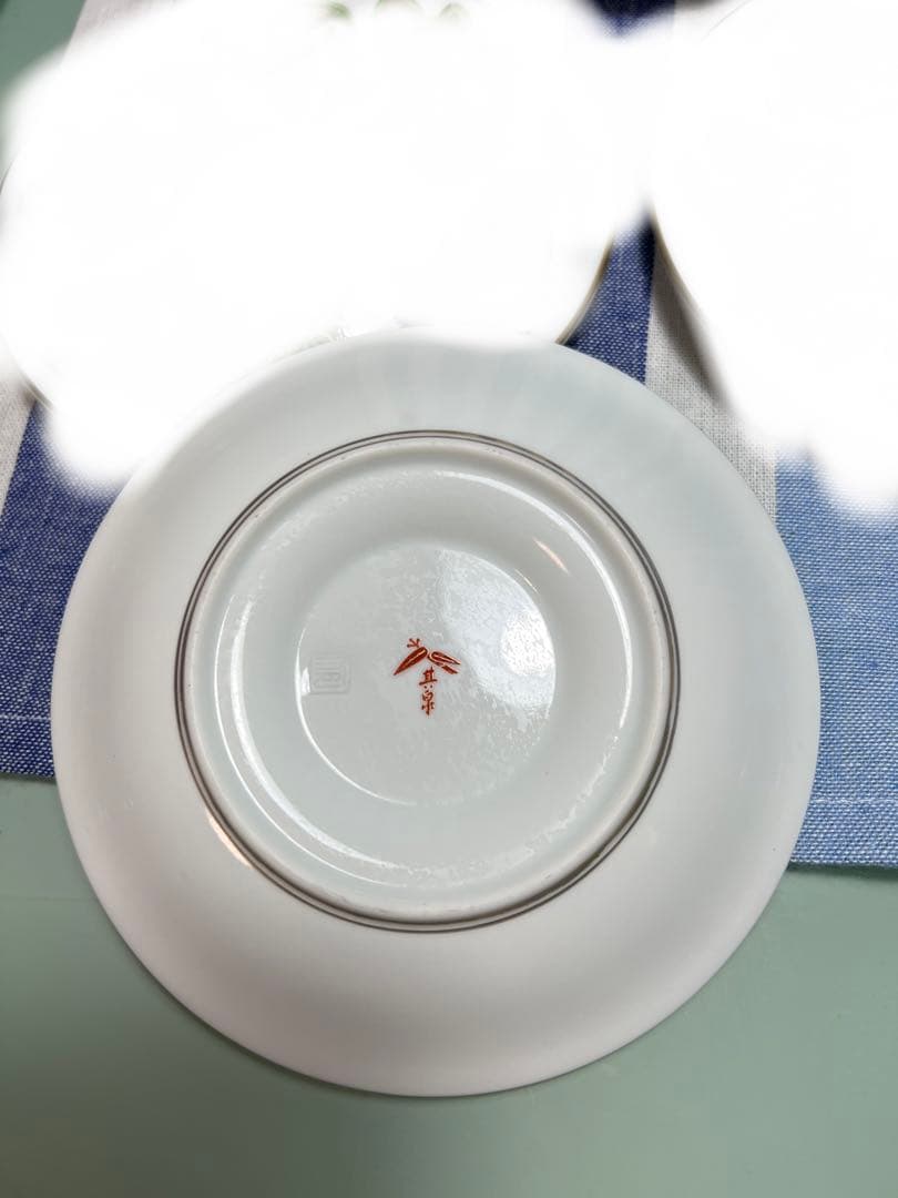 736 有田焼　其泉　染錦　ペイズリー　青　ソーサー　茶托　8客　未使用