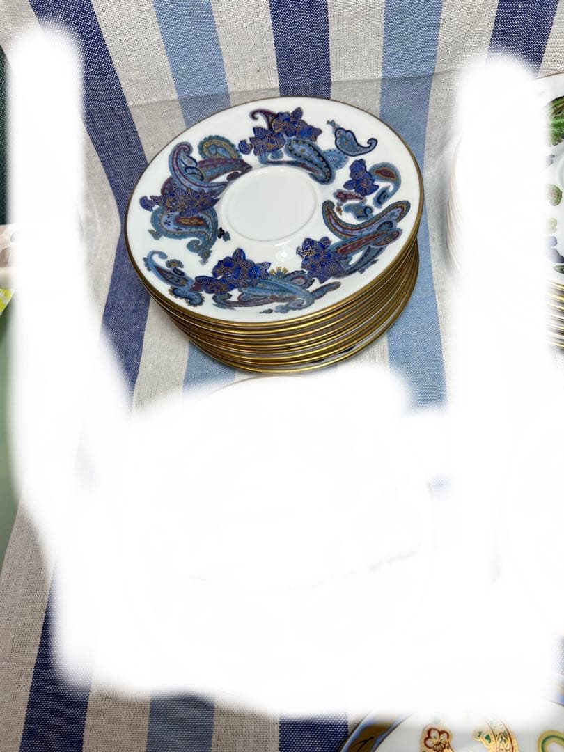 736 有田焼　其泉　染錦　ペイズリー　青　ソーサー　茶托　8客　未使用