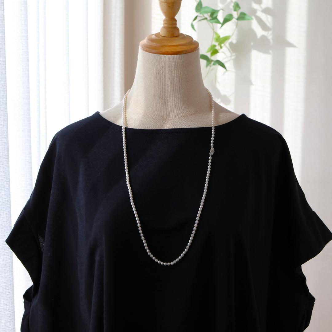 ベビーパールロングネックレス　希少　高品質　ロングネックレス　淡水パール　極小
