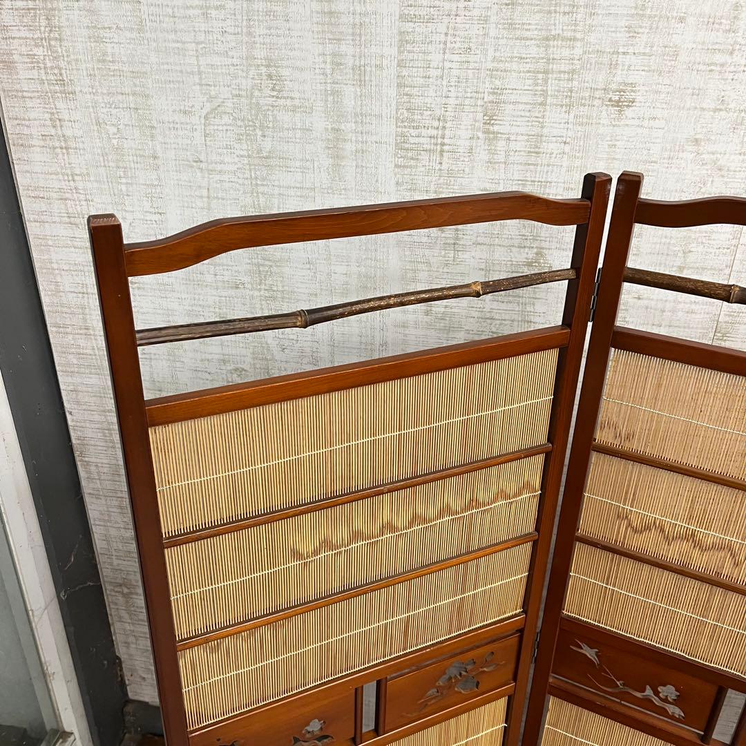 アンティーク】昭和レトロ 4連 衝立 パーテーション 透かし彫り 古道具