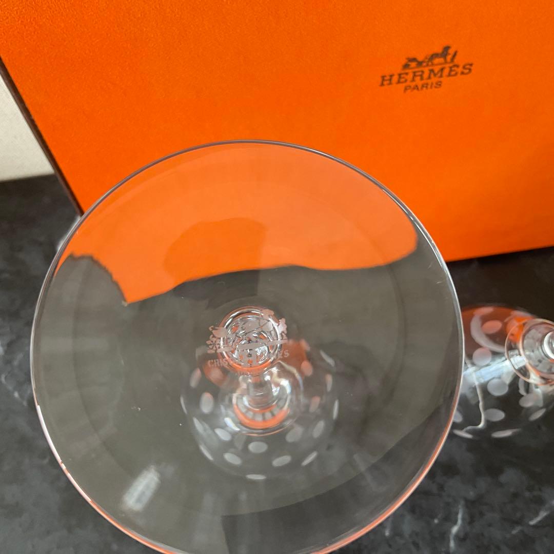 HERMES ドット柄 ガラスシャンパングラス 2個セット　ファンファーレ