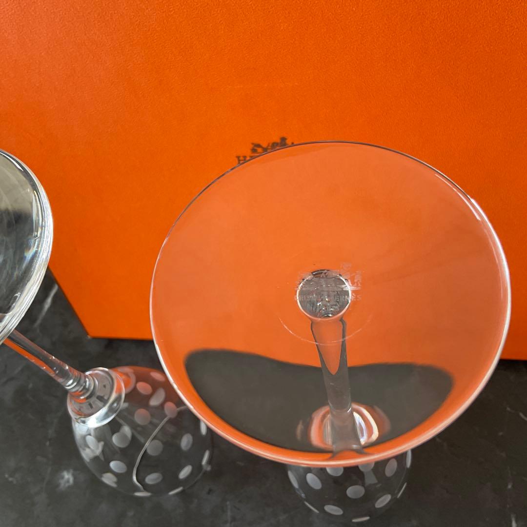 HERMES ドット柄 ガラスシャンパングラス 2個セット　ファンファーレ