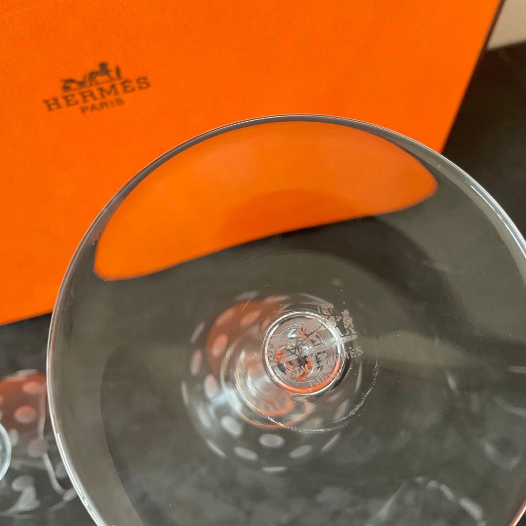 HERMES ドット柄 ガラスシャンパングラス 2個セット　ファンファーレ