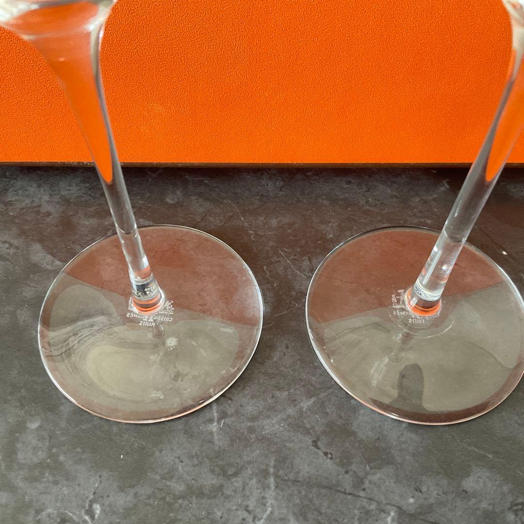 HERMES ドット柄 ガラスシャンパングラス 2個セット　ファンファーレ