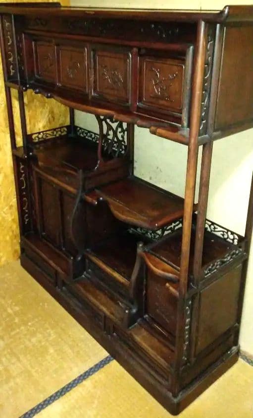 【昭和レトロ】 茶箪笥 飾り棚 和棚 飾り彫 古家具 アンティーク