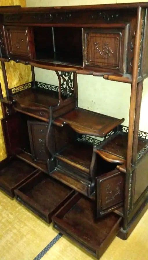 【昭和レトロ】 茶箪笥 飾り棚 和棚 飾り彫 古家具 アンティーク