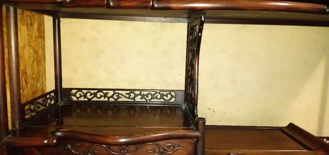 【昭和レトロ】 茶箪笥 飾り棚 和棚 飾り彫 古家具 アンティーク