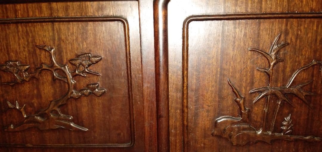 【昭和レトロ】 茶箪笥 飾り棚 和棚 飾り彫 古家具 アンティーク