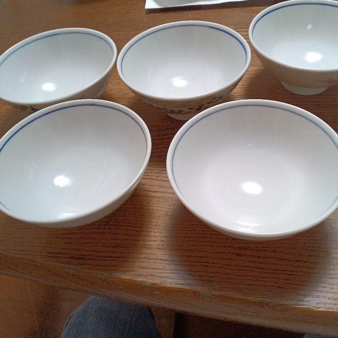 九谷焼　伝統的工芸士　宮本　晄　萩の花青海波柄　飯椀5個