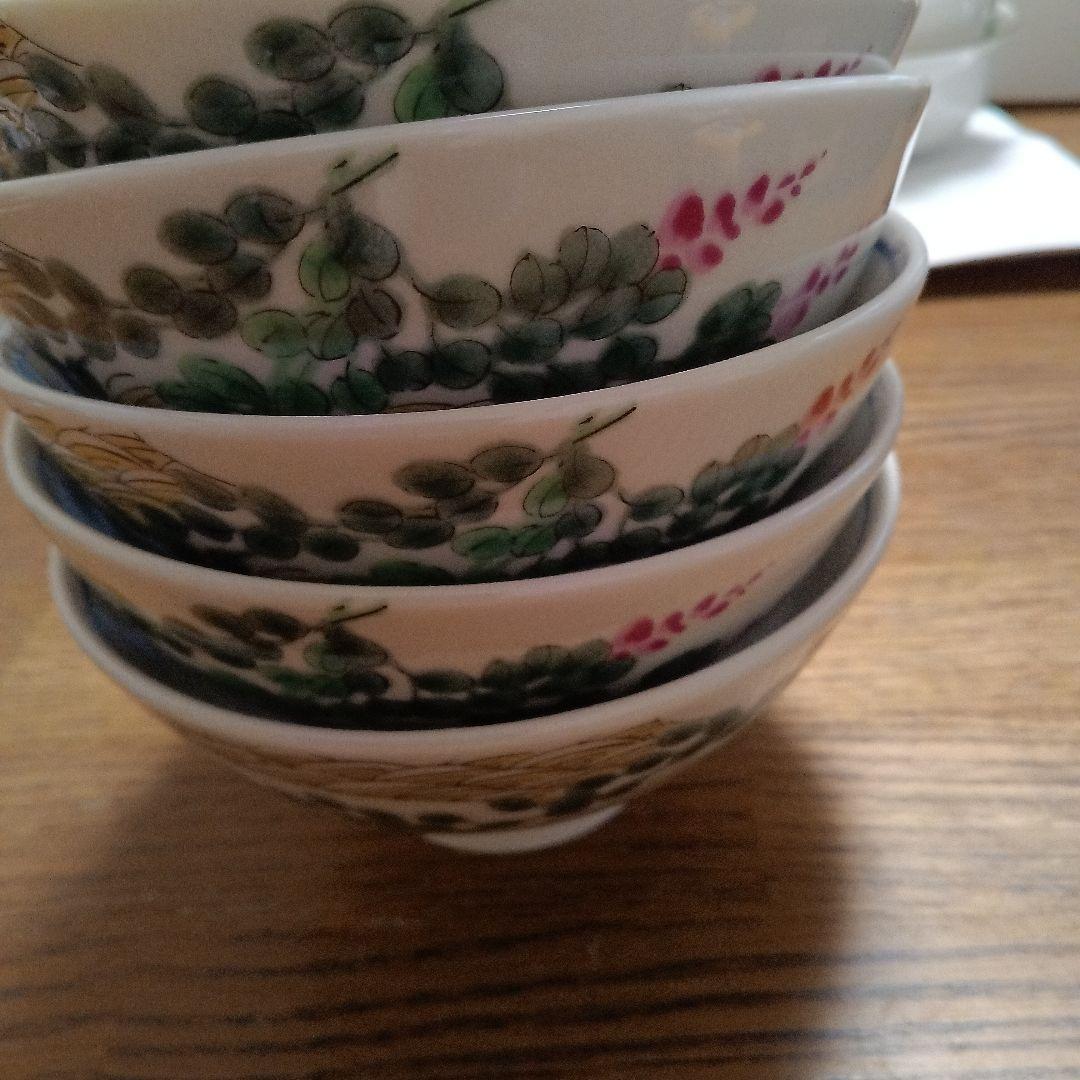 九谷焼　伝統的工芸士　宮本　晄　萩の花青海波柄　飯椀5個