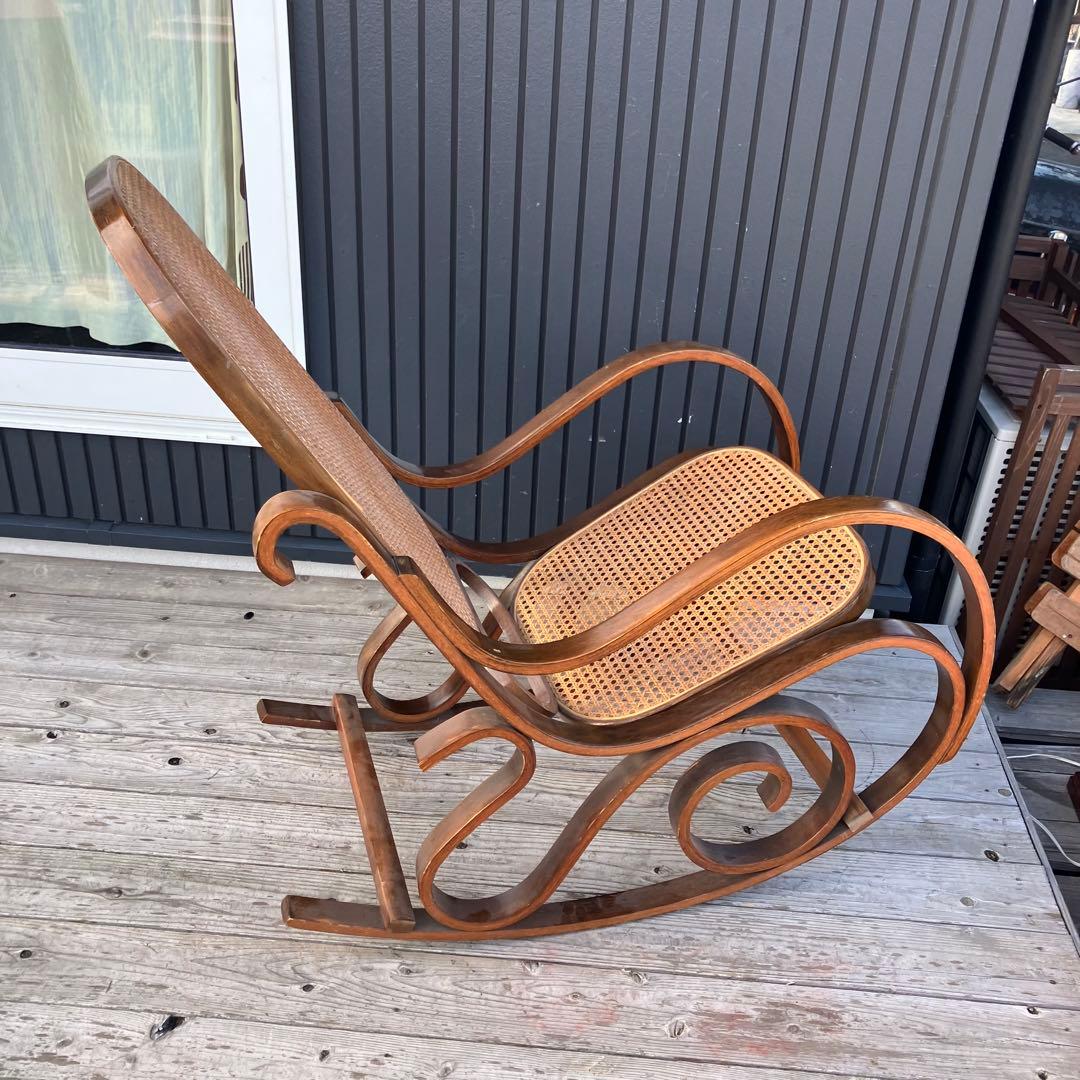 昭和レトロ 木製 ベントウッド ラタンロッキングチェア アームチェア 古家具