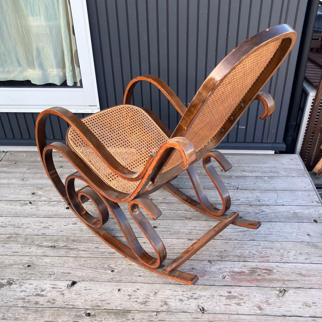 昭和レトロ 木製 ベントウッド ラタンロッキングチェア アームチェア 古家具
