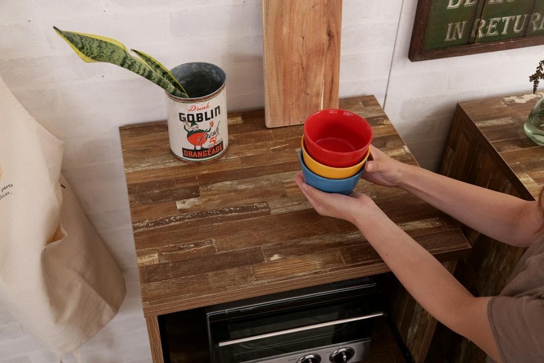 《新品・送料無料》Cave 寄木柄54cmレンジ台キャスター付き