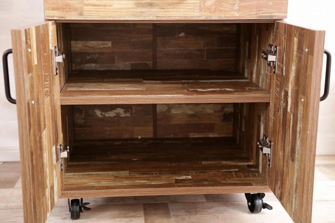 《新品・送料無料》Cave 寄木柄54cmレンジ台キャスター付き