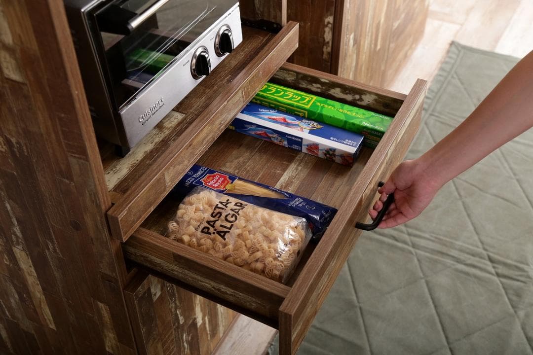 《新品・送料無料》Cave 寄木柄54cmレンジ台キャスター付き