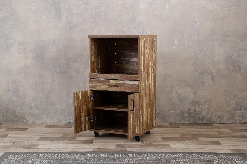 《新品・送料無料》Cave 寄木柄54cmレンジ台キャスター付き