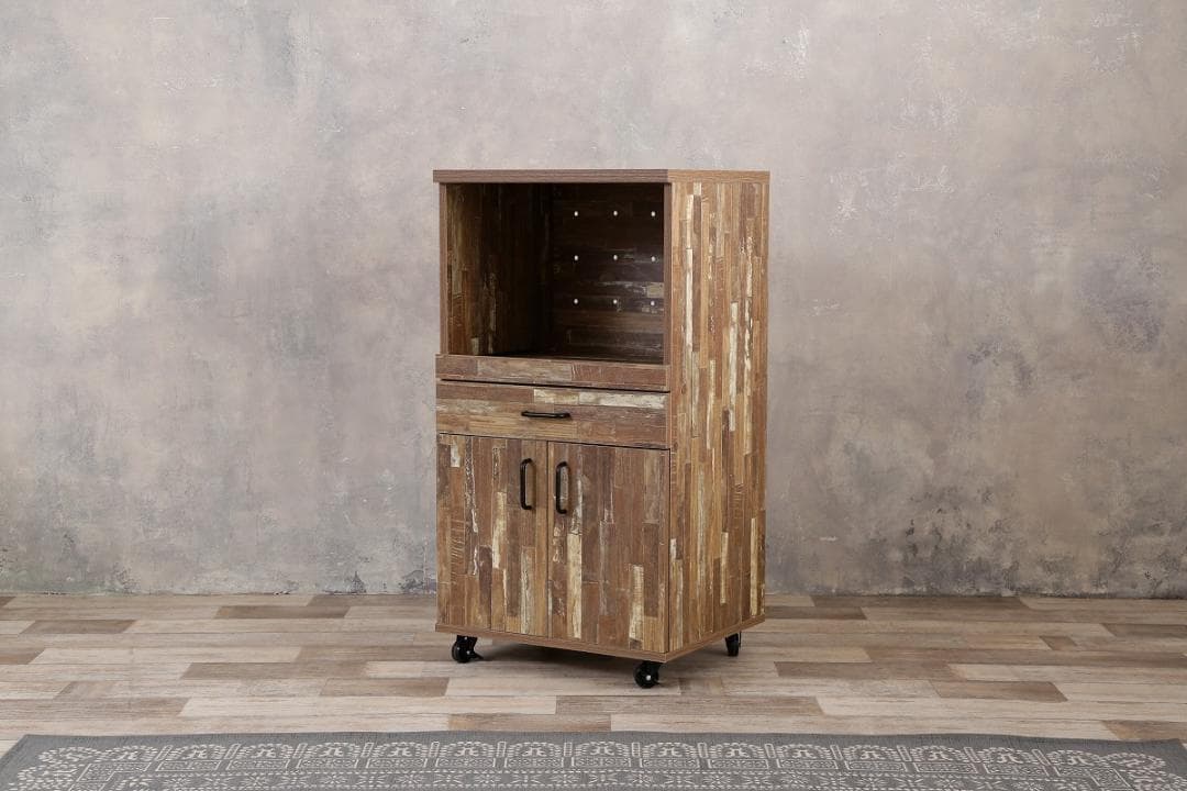 《新品・送料無料》Cave 寄木柄54cmレンジ台キャスター付き