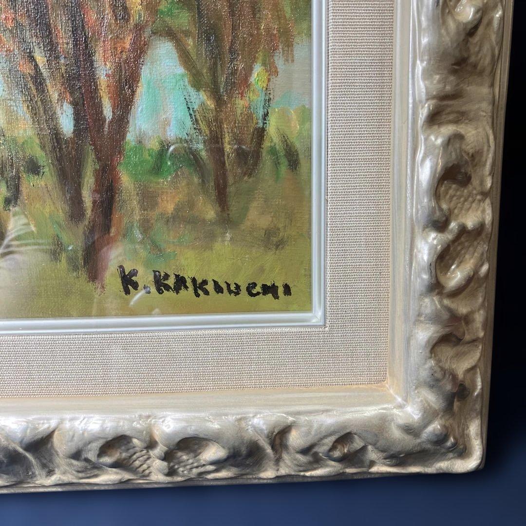 油彩　垣内カツアキ　「アルプスを望む秋の山村　F10」